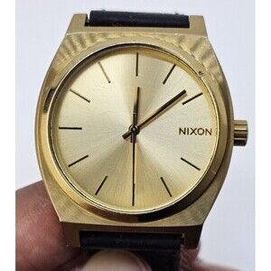 Nixon Minimal Time Teller Men's Watch 37MM Gold Dial Leather Bands New Battery
